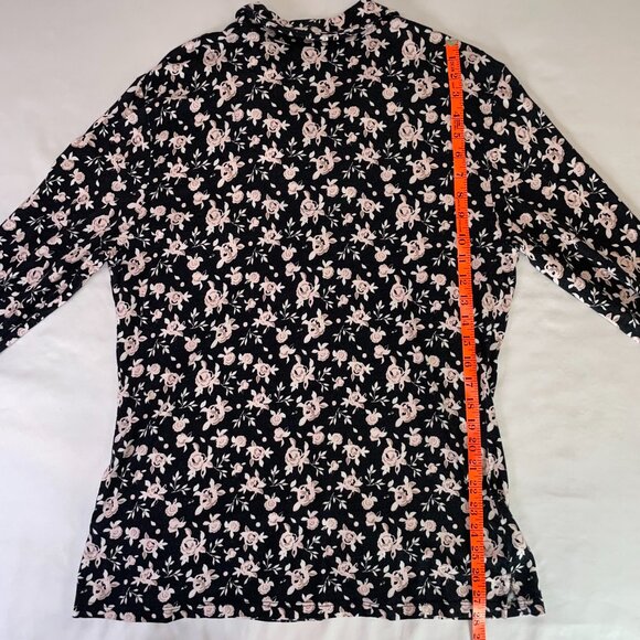 Cosabella Top Pink Black Floral Collared Button Down Long Sleeves Size L - Picture 8 of 13